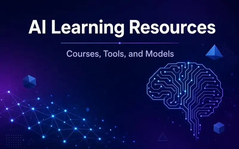 Digital graphic of a post about AI Learning with a dark blue background and purple gradient accents. The visual elements include a glowing blue circuit-board pattern in the shape of a human brain on the right and a connected data network grid on the lower left.